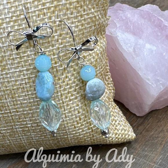 Larimar drops statement silver earrings/manifesting trust and faith - Picture 1 of 5